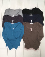 Seeun Contrast Button Long Sleeve T-Shirt