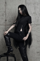 [label] sculptural Jersey zipper top BLACK