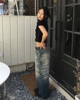 Cat gradation denim pants