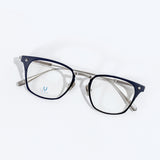 Knouun Square titanium glasses CODE. 104. A Navy N Silver