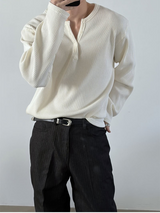 Waffle henry neck loose long sleeves(4color)