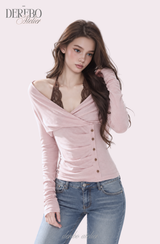 ロゼ レース ホルターネック ロングスリーブ Tシャツ