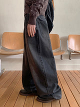[unisex] リノンウォッシングワイドデニムパンツ