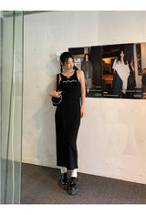 Black mini sleeveless long dress