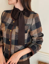 LT Round-Neck Color Matching Check Tweed Jacket