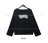 バタフルプリントオフショルダー長袖Tシャツ