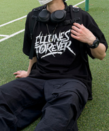イリューネスレタリングオーバーサイズスプリットショートスリーブTシャツ