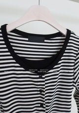 Stripe Layered Shirring Cardigan