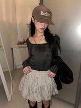 DEEP U NECK STRIPE T-SHIRTS