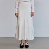 SATIN FLARE LONG SKIRT_PEACH FUZZ