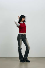 COMET LAYERED SLEEVE TOP / RED