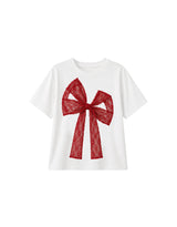 Nerine Lace Ribbon Half Sleeve T-shirt White