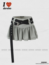belt black frill mini skirt