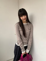 カニットダイアゴナルボタンラウンド長袖Tシャツ