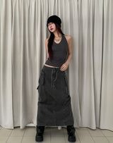 Pigmented Rope Cut Cargo Long Skirt