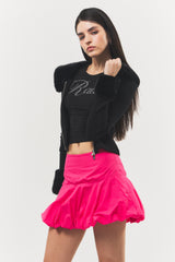 Balloon-fit Cotton Mini Skirt Hot Pink