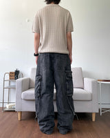 ストラップカーペンターブラックデニムパンツ