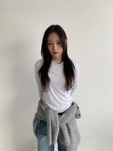 カンカドットリブラウンドロングスリーブTシャツ