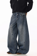 Deconstructed Curved Wide Jeans