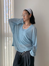 Two-wear loose long-sleeved off-shoulder T-shirt