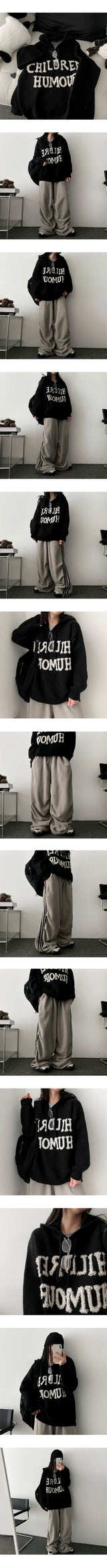 Hey three-line track fleece banding wide pants