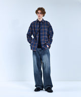 87-STAN077 Fake Denim Overfit Pocket Long-Sleeve Check Shirt