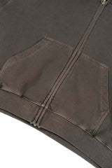 Vintage Washing Crop Hooded Zip-Up