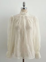 Loet Pintuck Pearl Sheer Lace Blouse