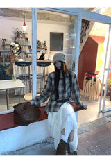 コーヒーチェックパターンルーズベルト長袖シャツ