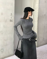 マロンレイヤードスタイルキャミソールセットロングスリーブTシャツ