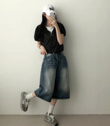 Kneb   Washing denim Bermuda shorts [Basic & Long]