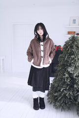 wool unbalanced pleats midi sk(2color)