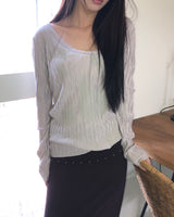 ルデンリンクルプリントUネックロングスリーブトップス