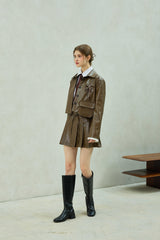MOLLY LEATHER PLEATS SKIRT PANTS / BROWN