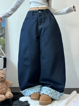 RIBBON🎀WIDE RIBBON ROLL-UP DENIM PANTS 🩵🎀