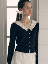 FRILL COLLAR CARDIGAN BLACK