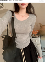 ベーシックUネックスリム長袖Tシャツ(5color)