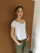ラスレースオフショルダーTシャツ(3color)