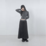 Folded check maxi skirt 001
