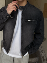Stone-washed biker jacket