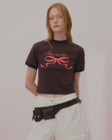 LOVE RIBBON RINGER TSHIRT-BROWN