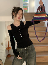 Fake off-shoulder knit top