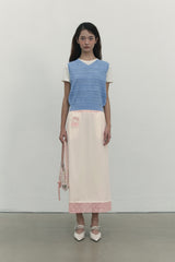 RIBBON CROCHET CROP KNIT VEST [SKY]
