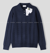 All-Day Cable Pattern Two-Button Collar Knit
