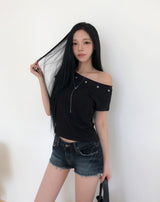Kit Eyelet Boat Neck Slim Short Sleeve