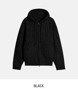 [wool30%] ウッズケーブル ツーウェイニット フード付きジップアップ