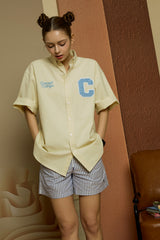 スカイブルーCパッチイエローオックスフォードショートスリーブシャツ [Unisex]