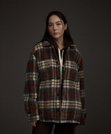 W COZY HAIRY CHECK JACKET NAVY