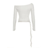 off-shoulder lace strap long-sleeve t-shirt