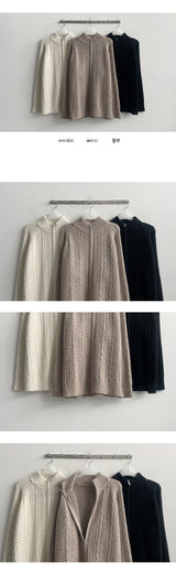 Settle thick half high neck twisted knitwear zip-up